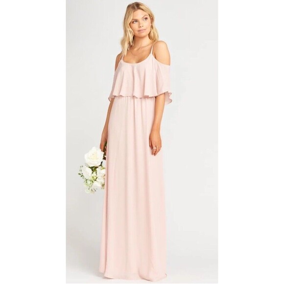 NWT Show Me Your MuMu Women's XXL Caitlin Ruffle Maxi Dress in Dusty Blush Crisp - Picture 1 of 10